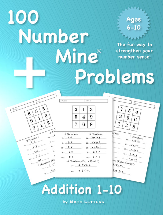 100 Number Mine Problems Addition 1-10 (digital PDF download)
