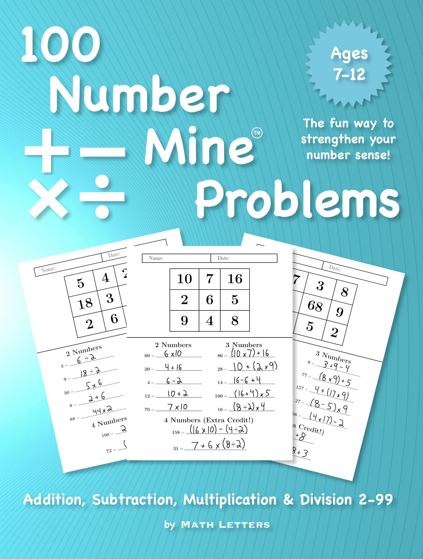 100 Number Mine Problems Addition, Subtraction, Multiplication & Division 2-99 (digital PDF download)